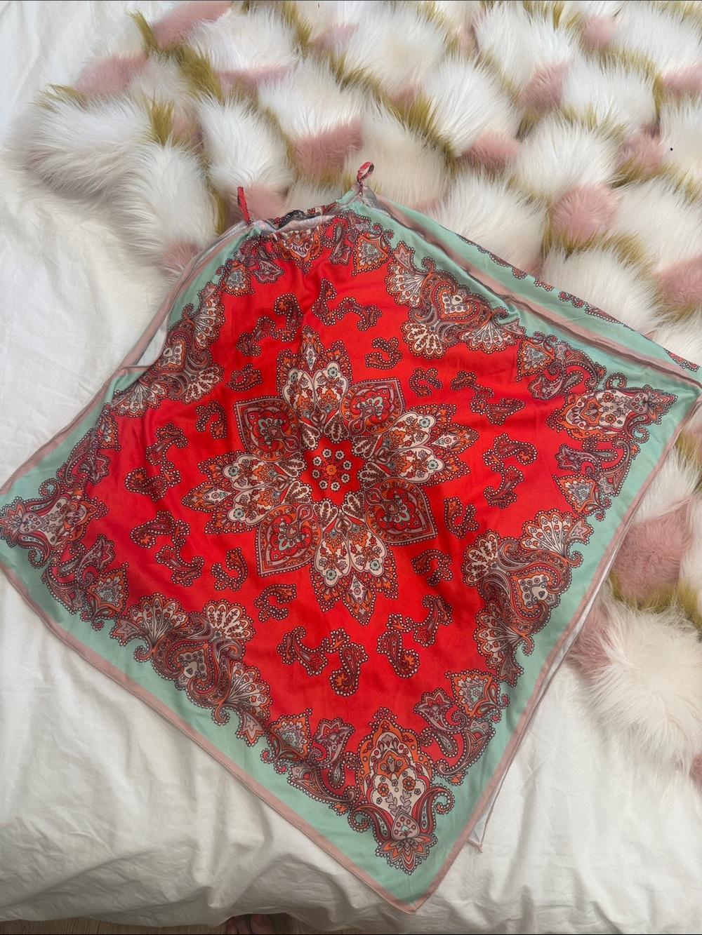 Zara Red Paisley top with Mint Border